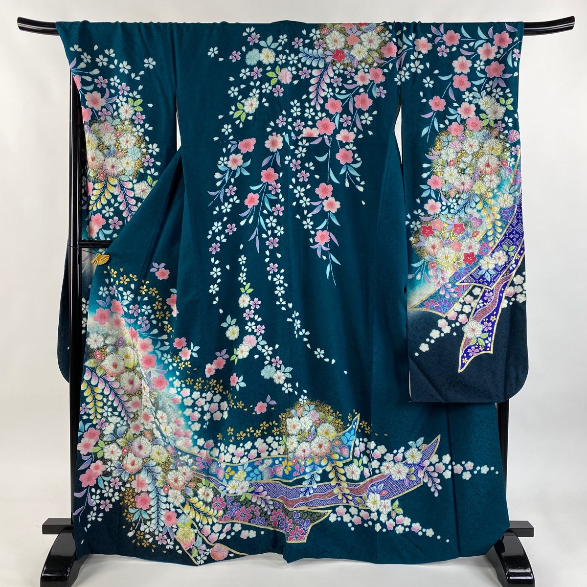 511z11〇緑 翠山工房 徳永憲峯 振袖 地紋 金通し 辻が花〇成人式 結婚式 美品】 振袖 身丈167cm 裄丈71cm L 袷 徳永憲峯 落款 辻が花 金彩 銀