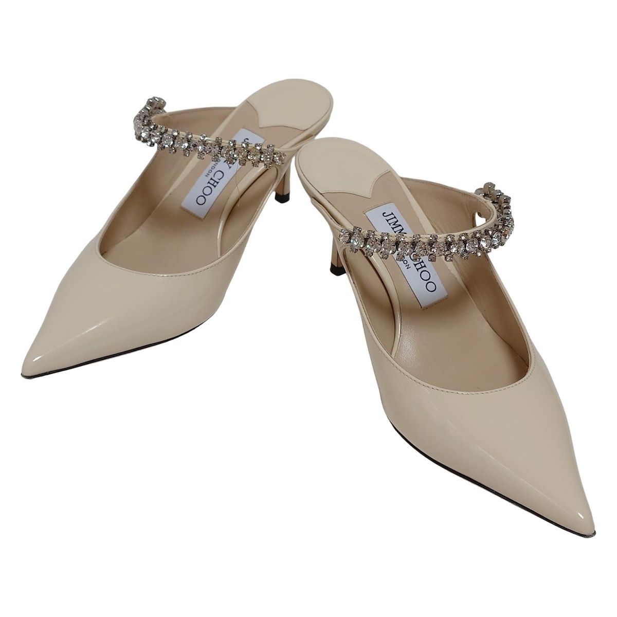 JIMMY CHOO ジミーチュウ ミュール 35 1 2 レディース ビング 65 アイボリー×クリア ラインストーン レザー