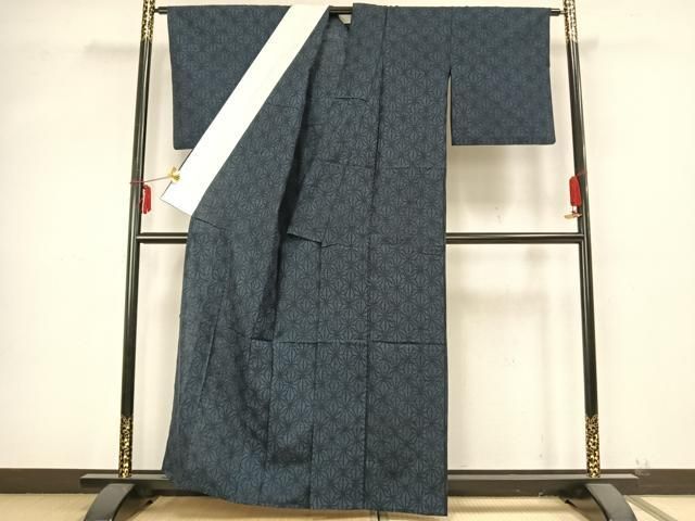 平和屋着物▽上質な紬 単衣 麻の葉文様 正絹 逸品 AABB2100fy