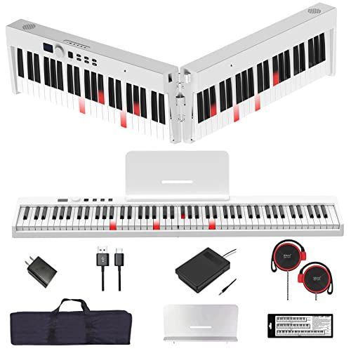 ホワイト 【折り畳み式 光る鍵盤】 トモイ TOMOI 電子ピアノ 88鍵盤