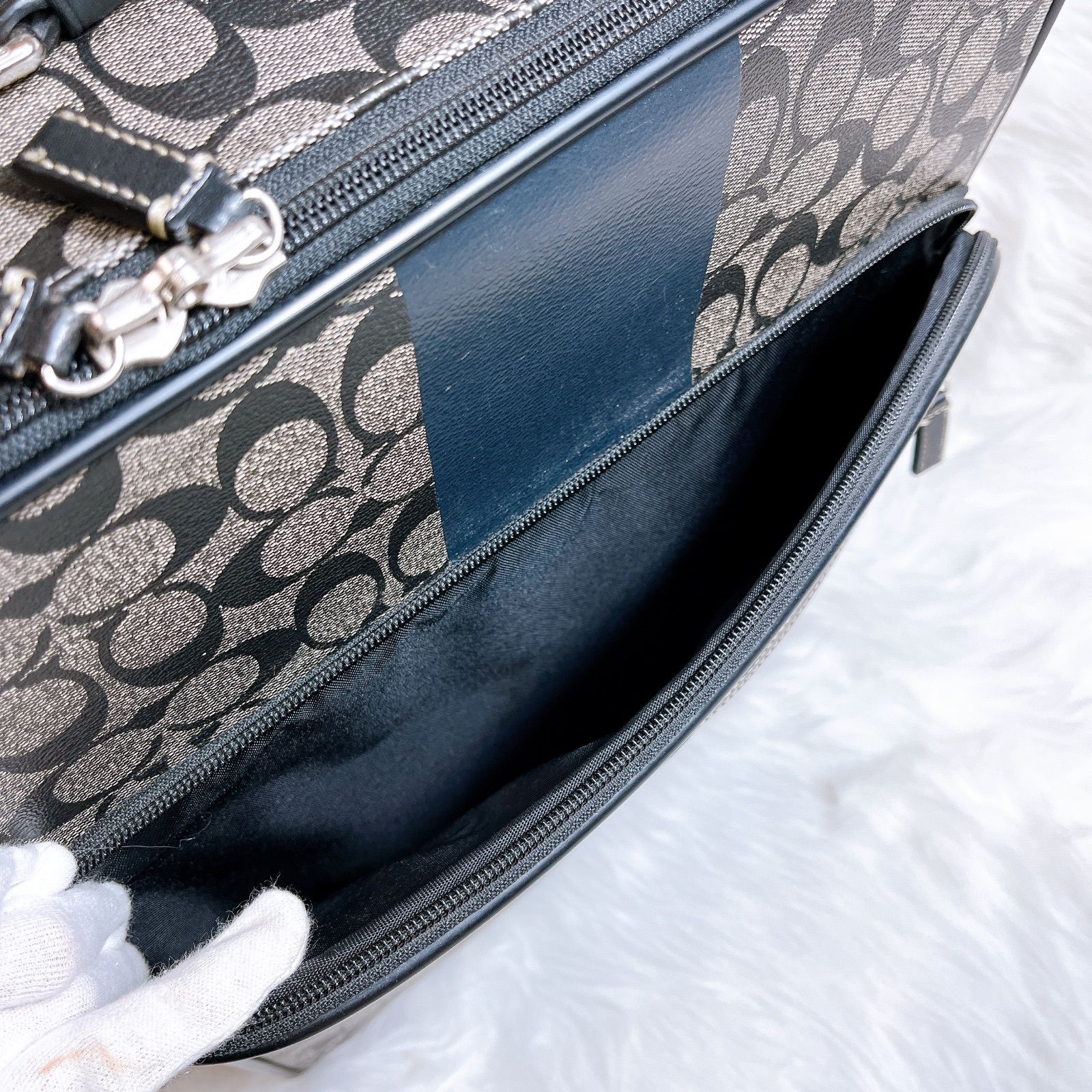 コーチ キャリーバッグ シグネチャー PVC レザー ブラック