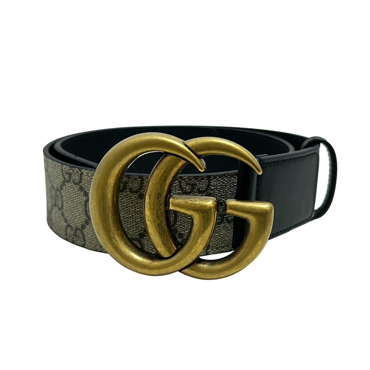GUCCI グッチ ベルト 75-30 GGマーモント|GGプラス GGスプリーム 400593 ベージュ×黒×ゴールド レザー