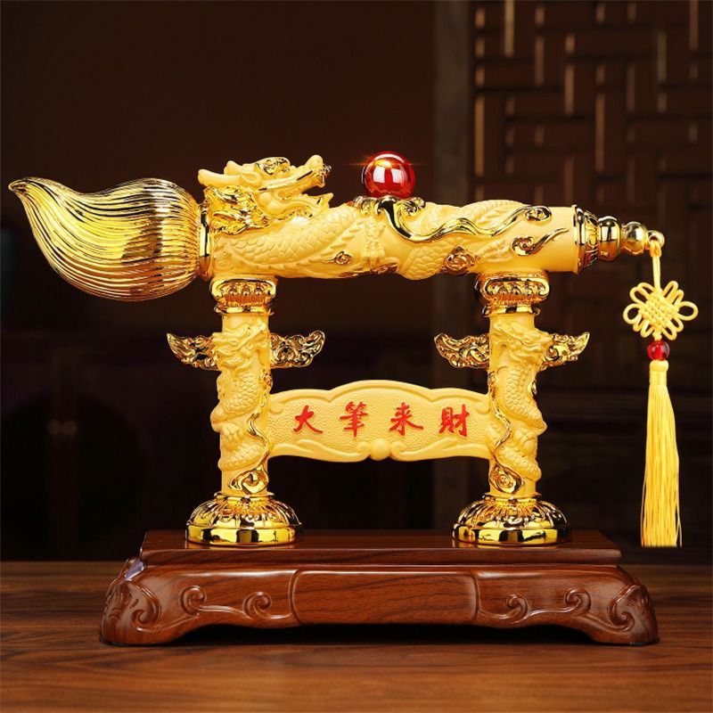 置物 オブジェ 筆 ふで 金 ゴールド 黄金 樹脂 幸運 長寿 縁起物 魔