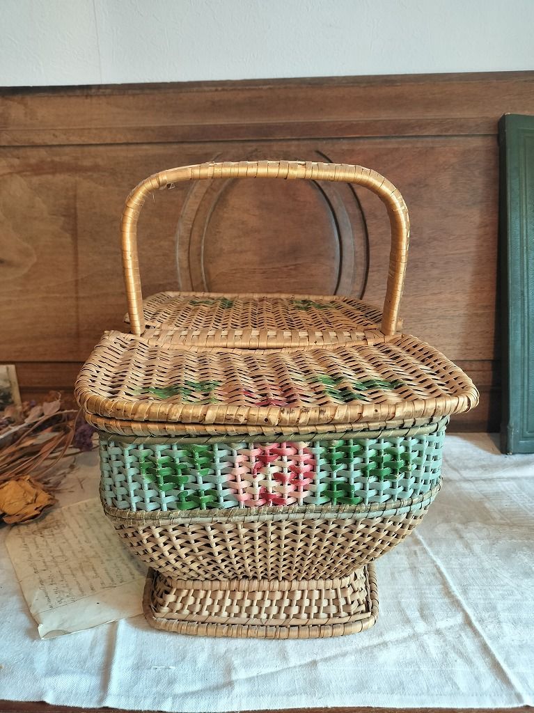 フランス アンティーク ローズ 花柄 籠