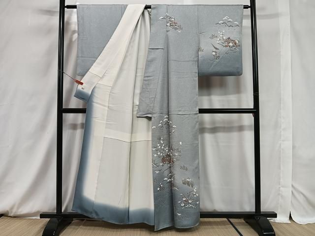 平和屋着物○訪問着 型染め 草葉文 暈し染め 黒地 正絹 逸品