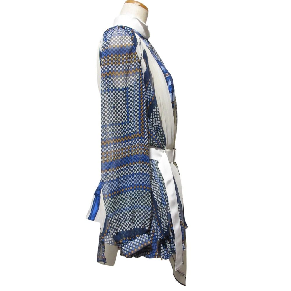 美品 sacai サカイ アシンメトリー シフォン メッシュ プリーツ