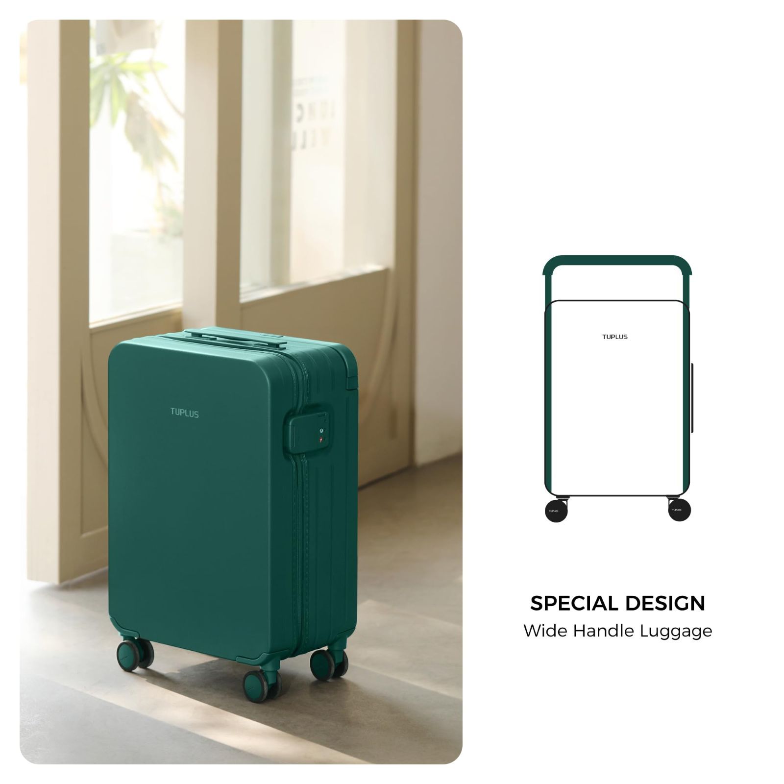 x 36.5 22 56 インプレッションシリーズ TSAローク搭載 出張 cm ビジネス 旅行 ８輪 静音 38 L キャリーバッグ 耐衝撃 機内持込 キャリーケース グリーン 大型 超軽量 スーツケース TUPLUS