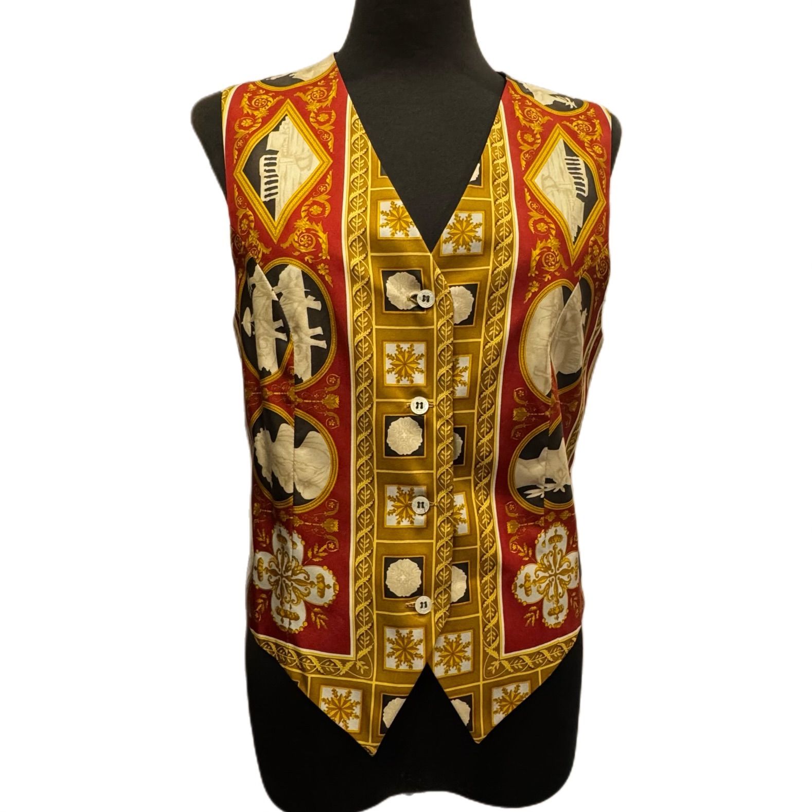 ETRO エトロ シルク ベスト ジレ SIZE 42 レッド マルチ