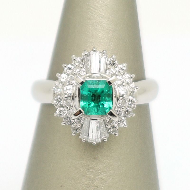 楠本質店|元住吉 Pt900 エメラルド＆ダイヤ リング エメラルド0.65ct|ダイヤ0.79ct 15.5号