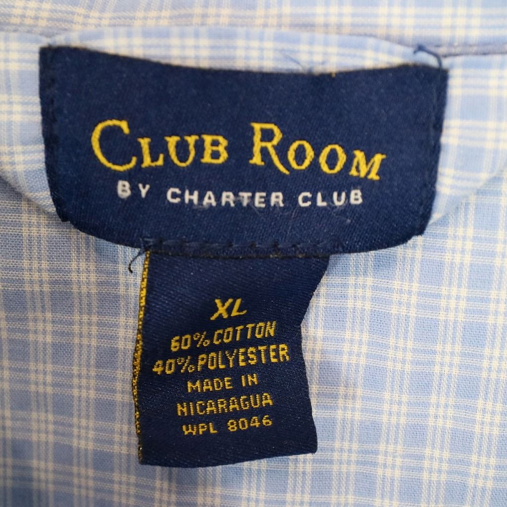 SALE/ CLUB ROOM パジャマシャツ 長袖 大きいサイズ カジュアル チェック ライトブルー (メンズ XL) 中古 古着 O0386