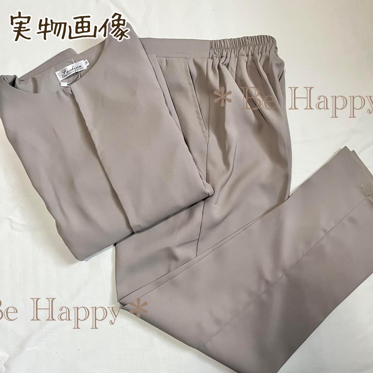 新品】ノーカラー パンツスーツ レディース グレーベージュ 海外製品
