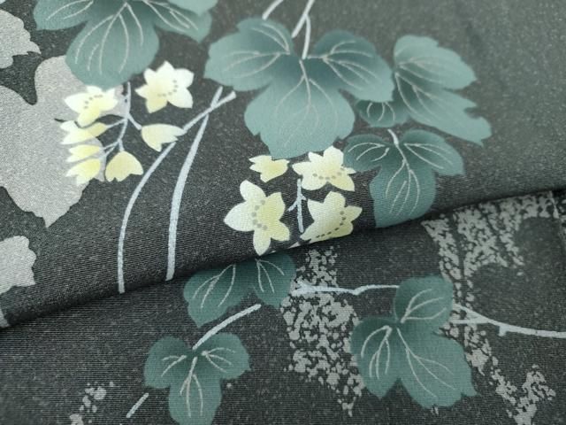 平和屋着物○訪問着 手描き 蔦の葉花文 シルエット 銀彩 正絹 逸品 未