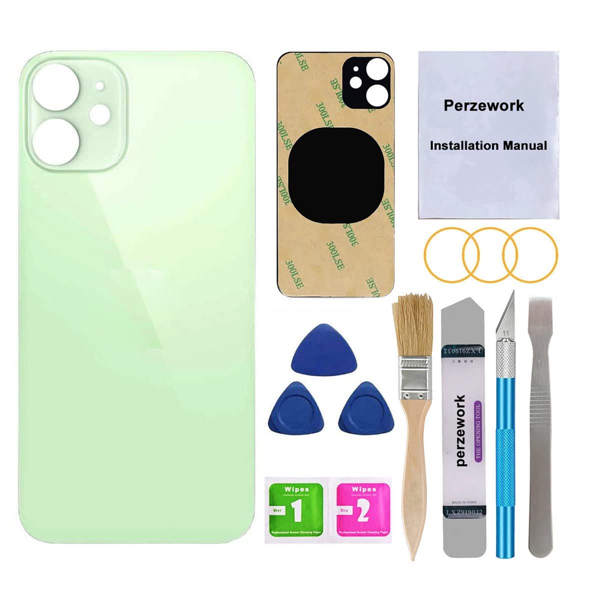 Perzework OEM リアバックガラス iPhone 12 Mini 5.4インチ (グリーン) 修理ツールキット付き [グリーン]