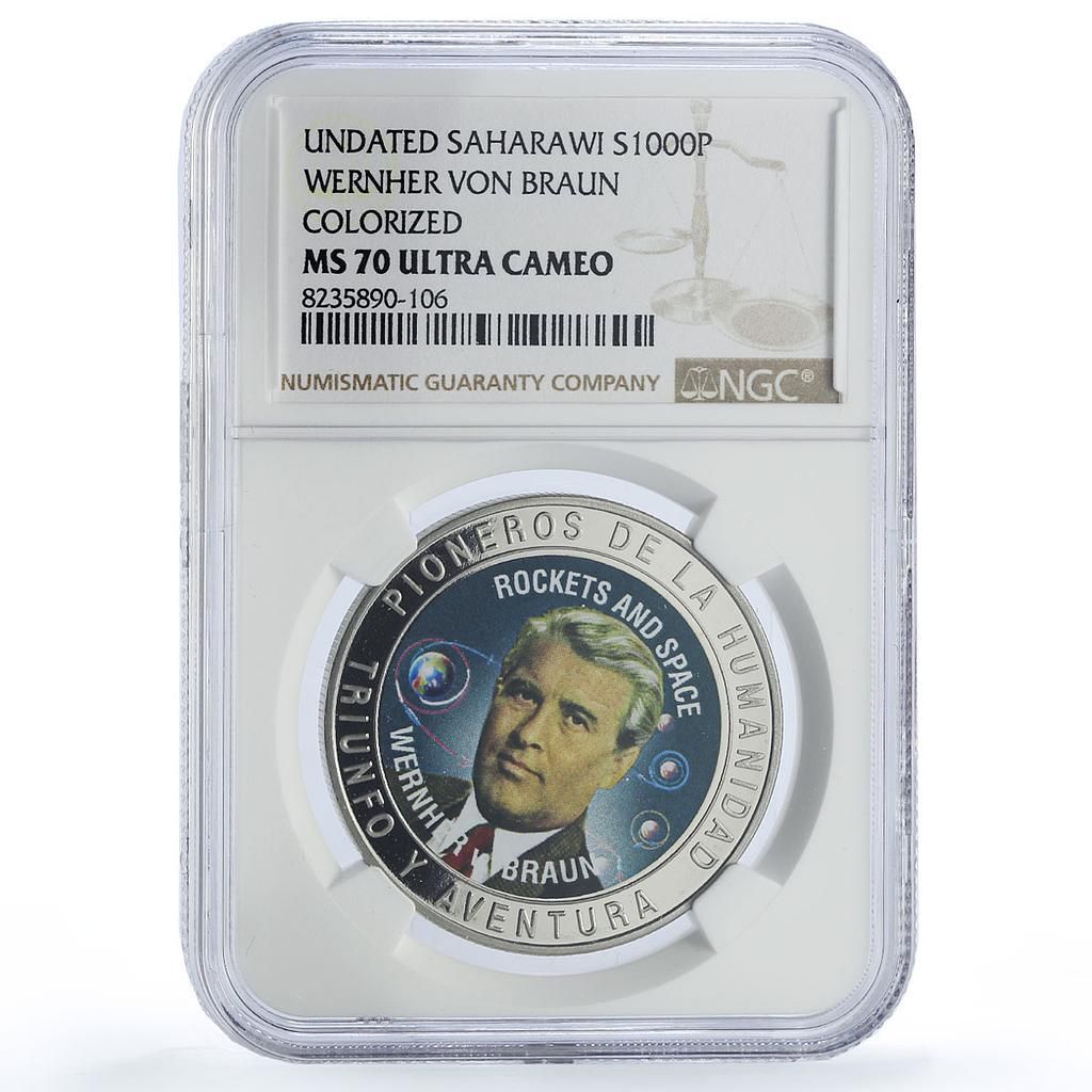 Saharawi 1000 pesetas Wernher von Braun Rockets Space MS70 NGC CuNi coin 1997