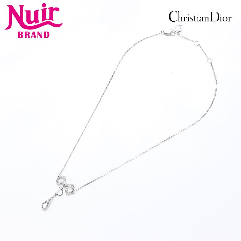 Christian Dior クリスチャンディオール ネックレス ラインストーン リボン ロゴ