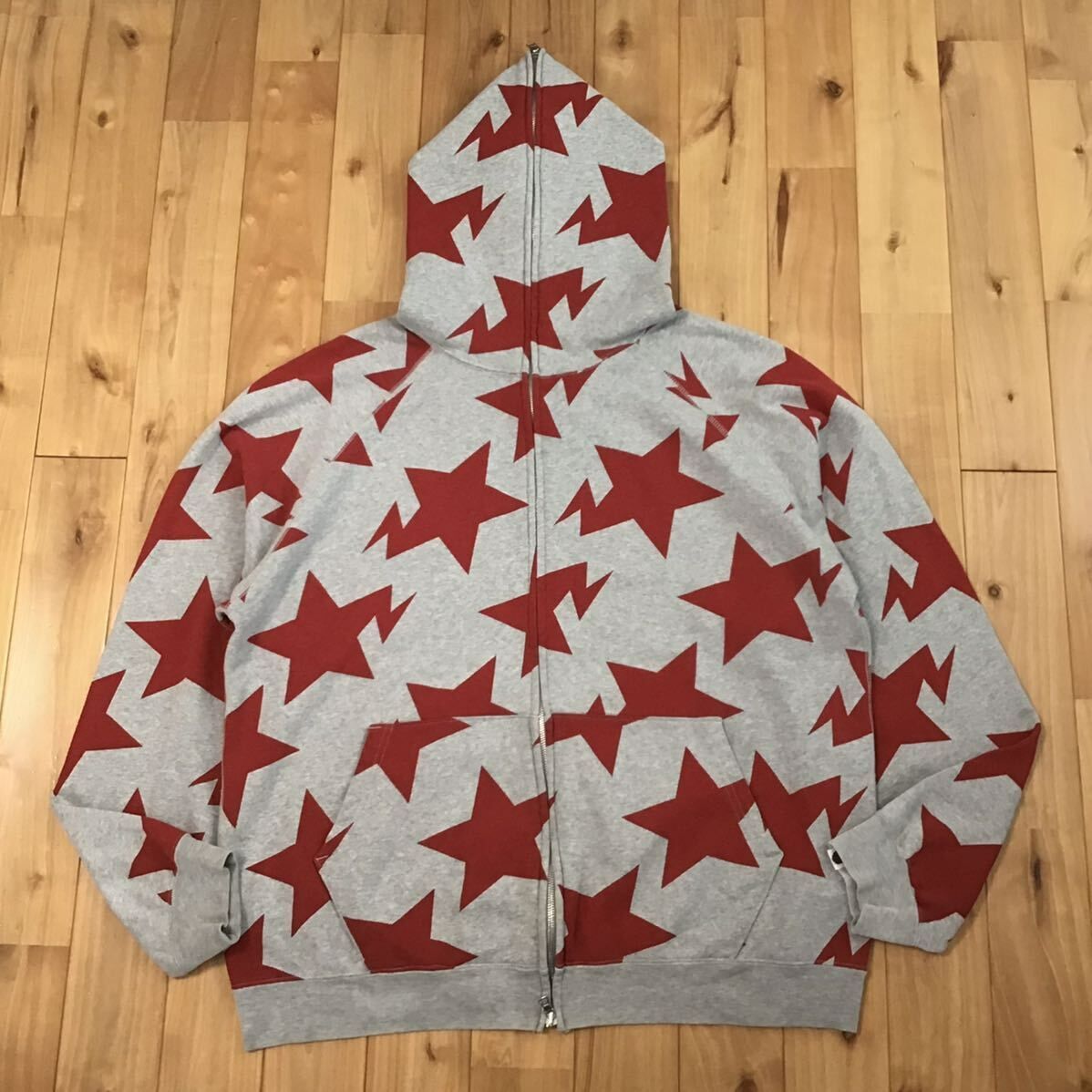 BAPE スター パーカー Lサイズ グレー × レッド a bathing ape