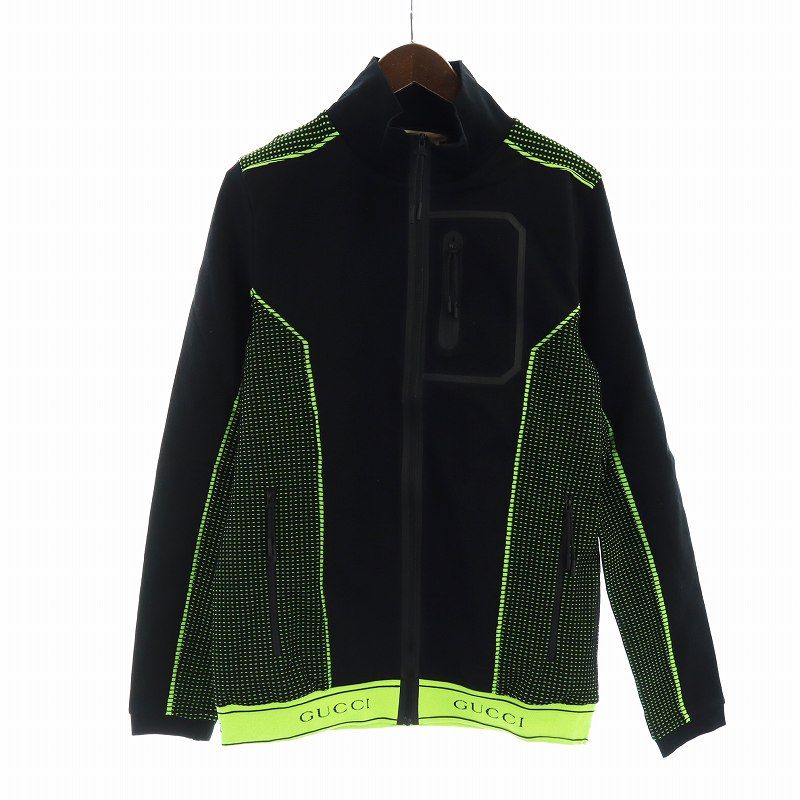 グッチ GUCCI タグ付き 22年 Logo Track Jacket  ロゴ トラック ジャケット スポーツ 長袖 ジップアップ L 黒 ブラック 緑 グリーン 698540 XJEH2 GY37 /MQ