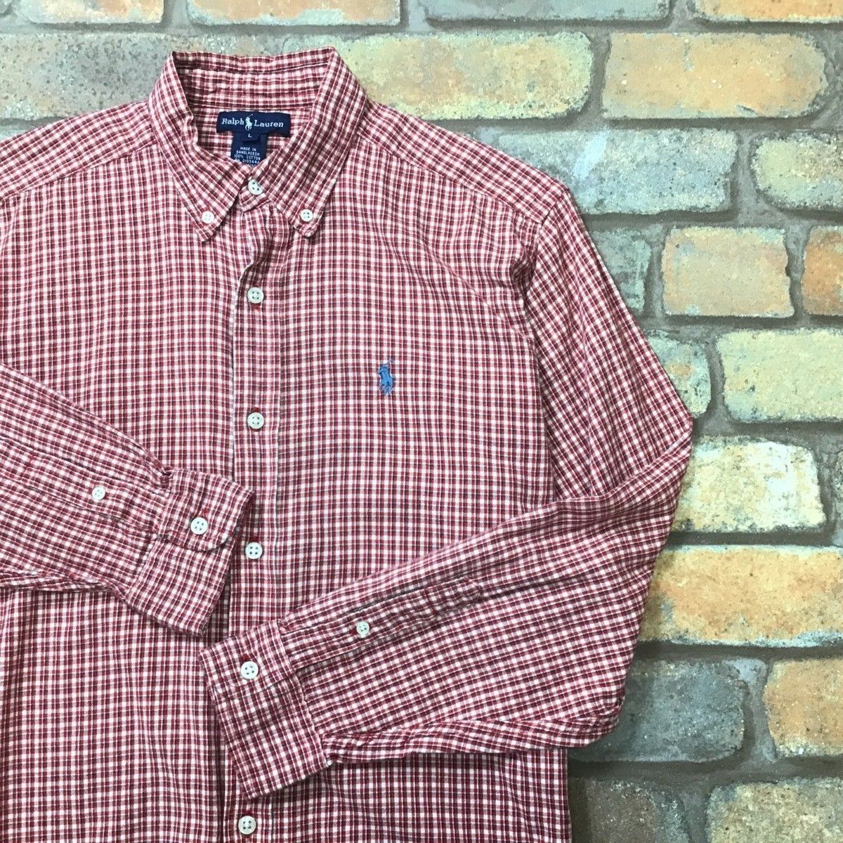 SD9-014◆正規品◆美品◆赤【Ralph Lauren ラルフローレン】長袖 ボタンダウン チェックシャツ【ユース L 150】古着 ガーゼ  キッズ 子供