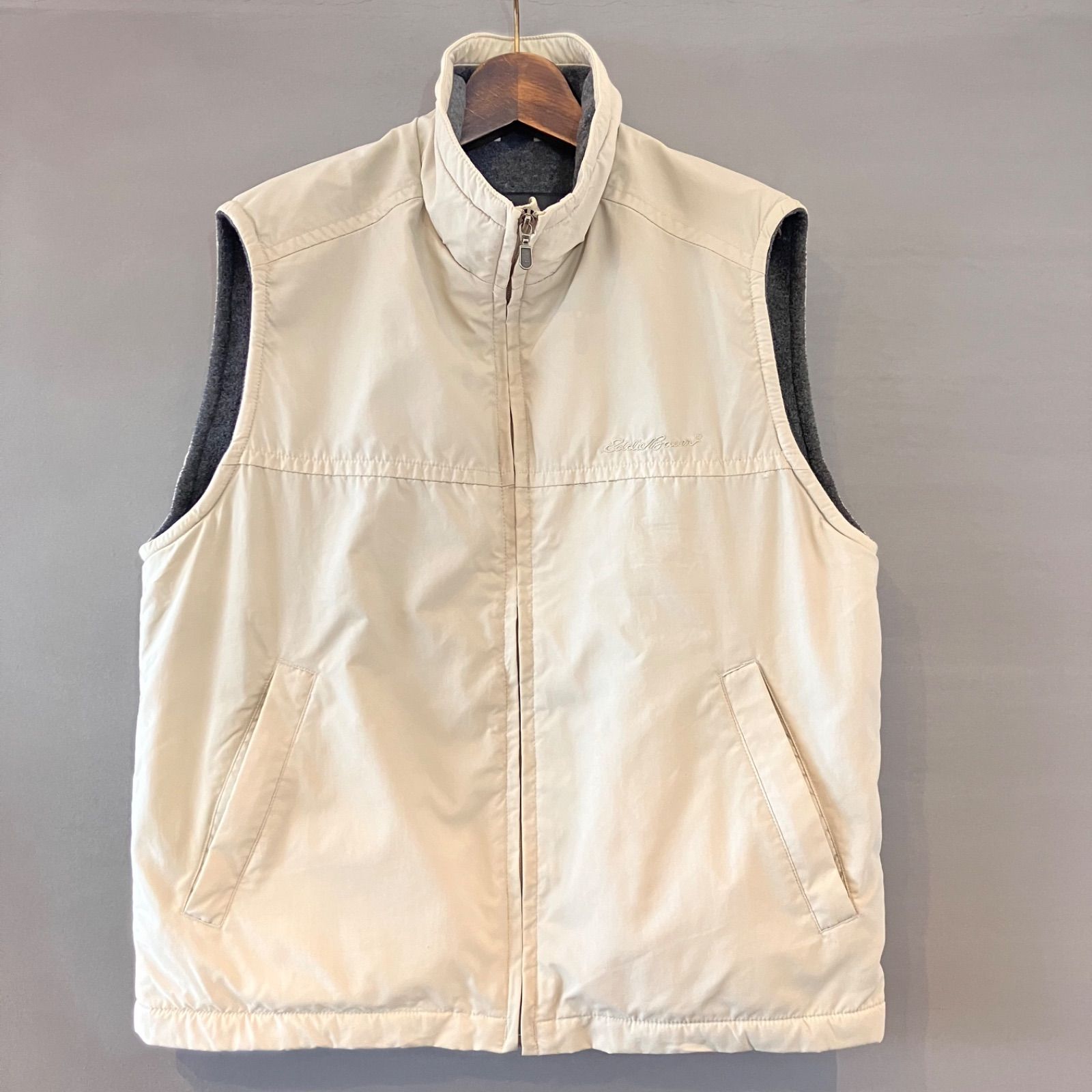 eddie bauer エディーバウアー ナイロンベスト 裏フリース アイボリー 