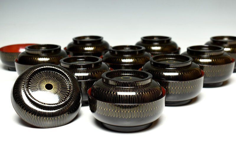 蔵A3072a 木製内朱塗網目 菓子椀 雑煮椀 汁椀 十客