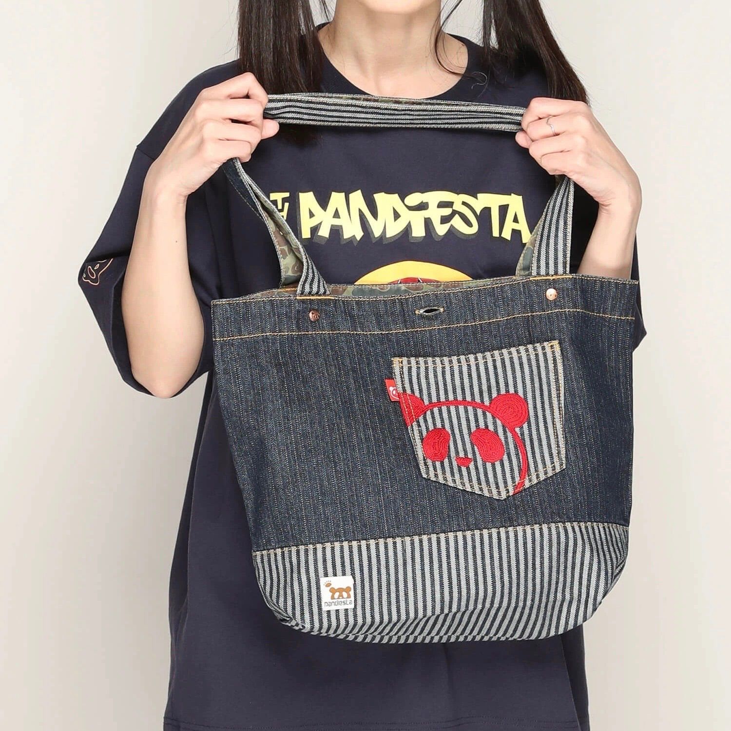 PANDIESTA/パンディエスタ】熊猫謹製 パンダアイコン 刺繍 切替 トート 