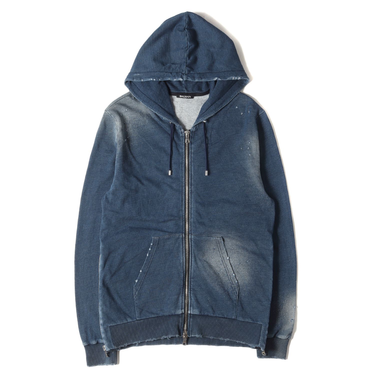BALMAIN (バルマン) サイドジップ　フーディ　パーカー　ダメージ加工 BALMAIN (バルマン) サイドジップフーディパーカーダメージ加工