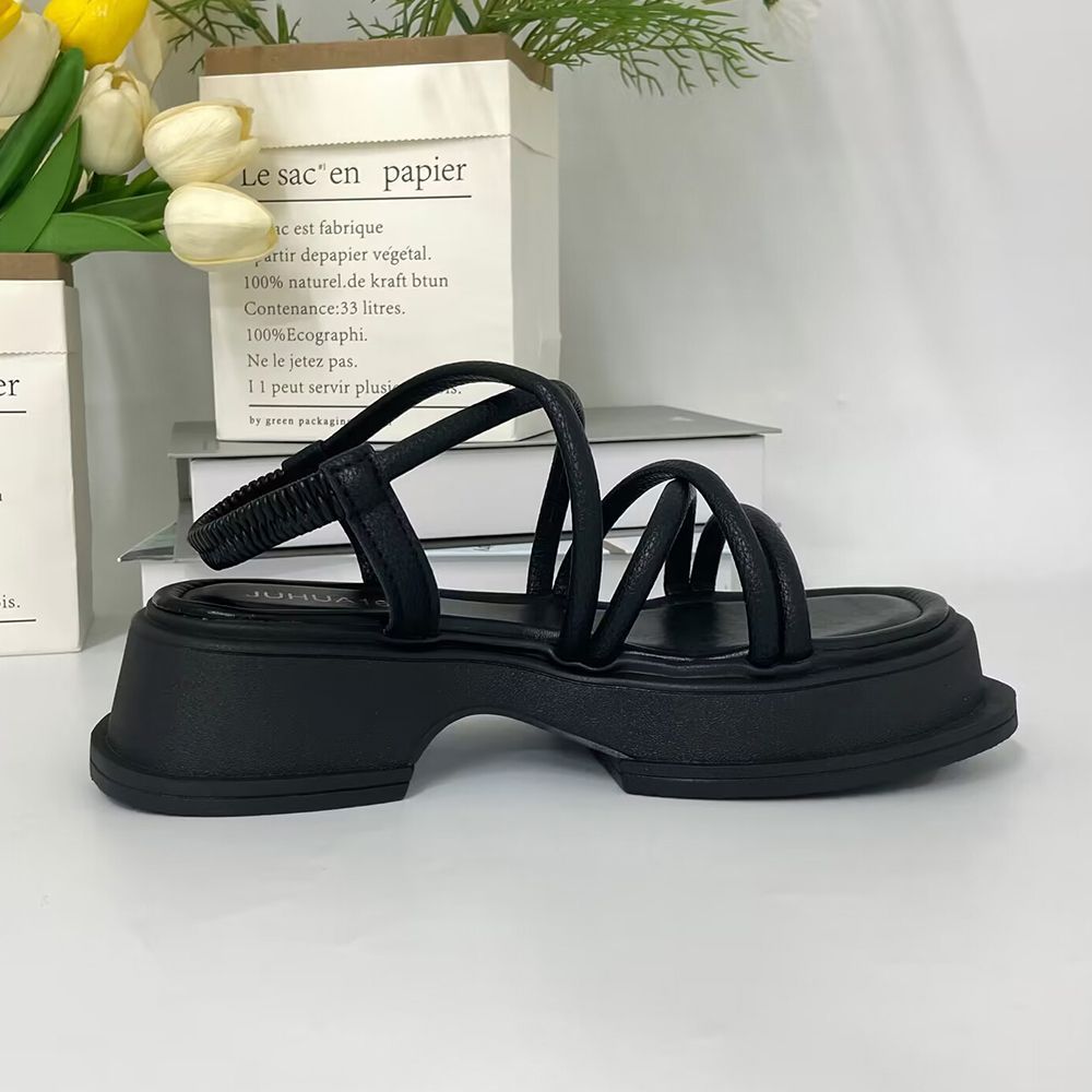 厚底サンダル ストラップサンダル ブラック 美脚 夏 レディース