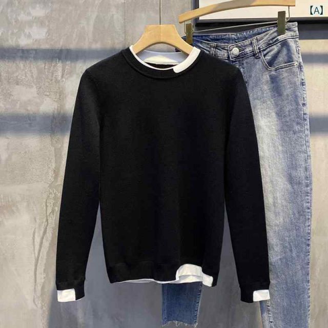 種類11：3XL/F：LR#Q7 ブラック 秋冬 コーデ メンズ  服 シンプル ファッション オシャレ 大人 かっこいい 大きいサイズ ストリート 紳士服  フェイク ツーピース セーター スリム ニット トップ OUTFITS７ この冬の本命アイテム「今っぽ」着こなしコーデ｜LOUNIE