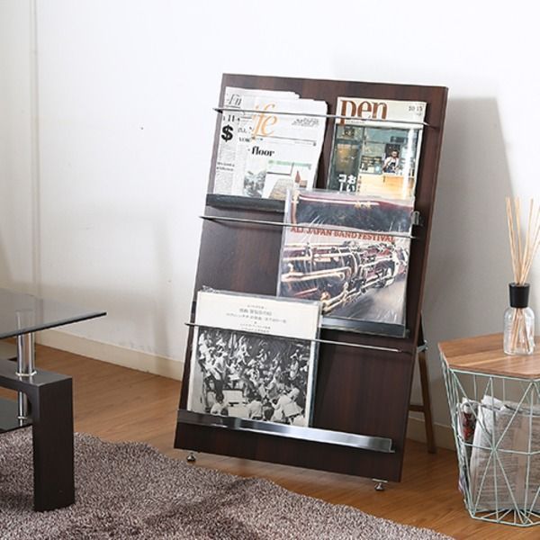 ウッド マガジンラック 雑誌収納 3段 ワイド 幅58cm×奥行35cm 折りたたみ式 デコール 組立品 リビング ダイニング
