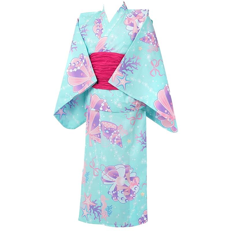 アリサナ 浴衣 ２Way こども 女の子 セパレート 子供 120 130 140 150 160 上衣 ワンピース 兵児帯の3点セット 貝がらミント cm