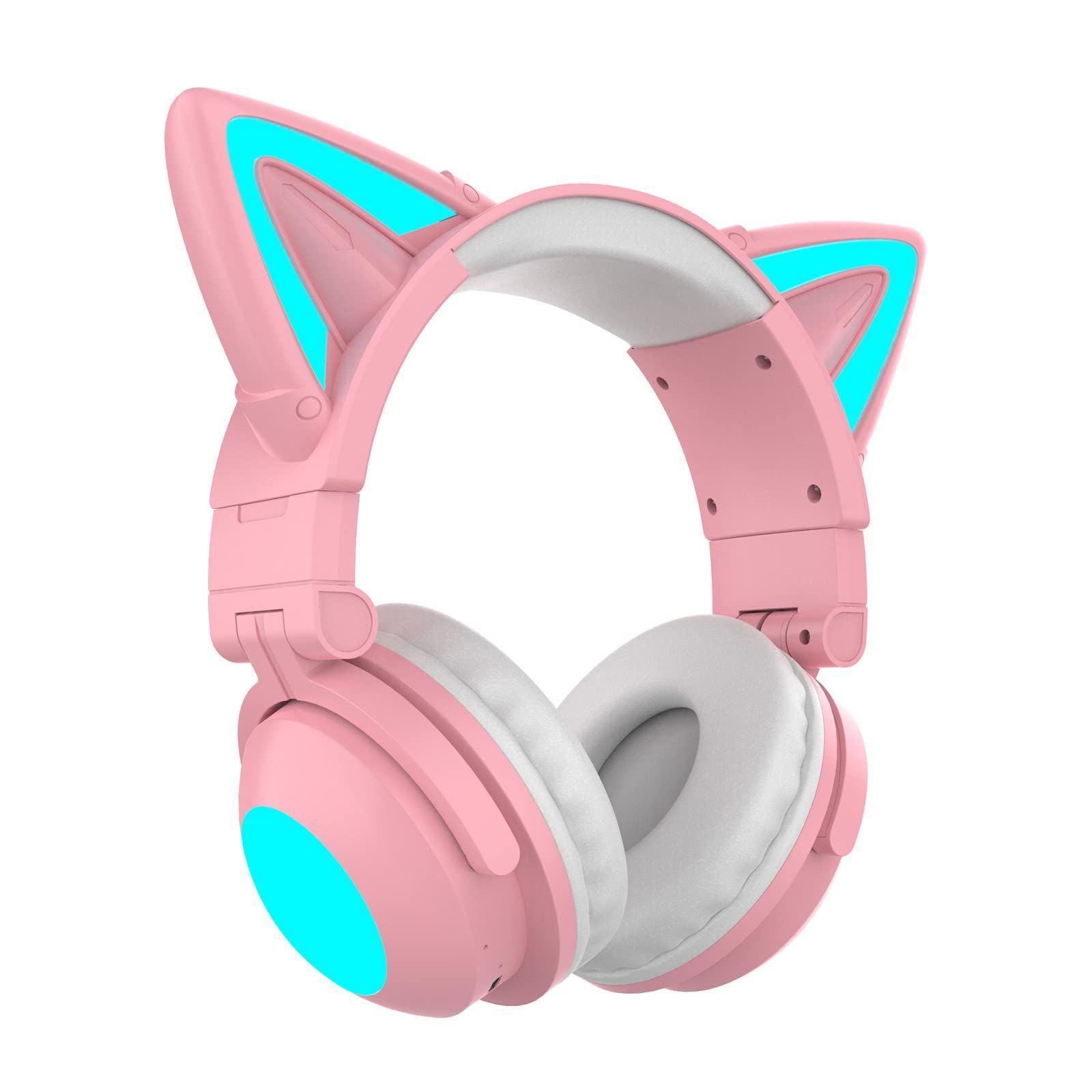 [Stock Sale] Wireless Headphones Bluetooth Foldable 5.0 Surround Sound Cat Ear Headphones Gaming Earphones Gaming Headsets Pink