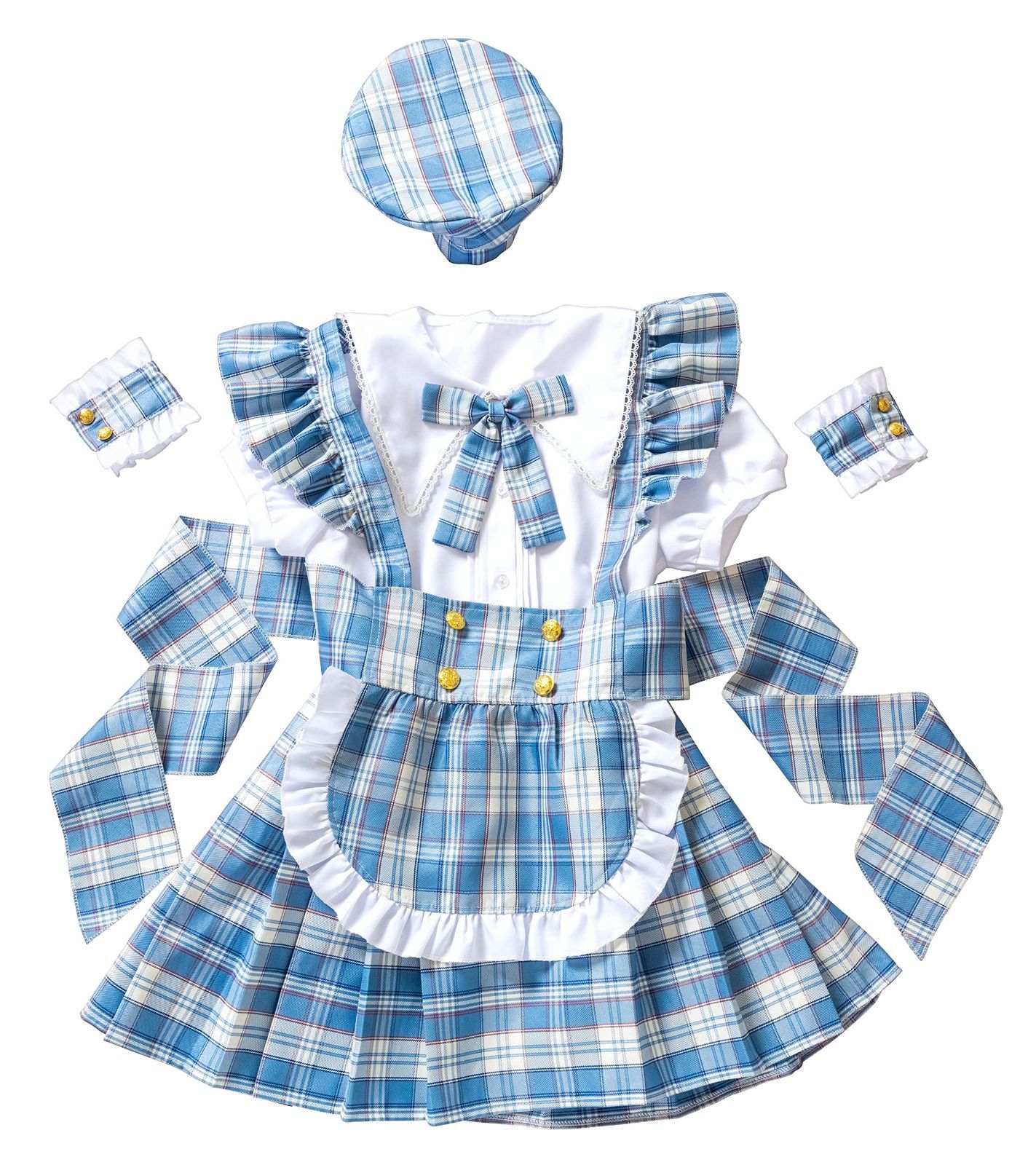 在庫セール コスチューム 仮装 衣装 ブルー レディース メイド アイドルチェックメイド ハロウィン コスプレ palette Lyrical クリアストーン