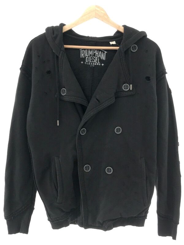 DIESEL ディーゼル ダメージ加工 ダブルスウェットパーカー ブラック M