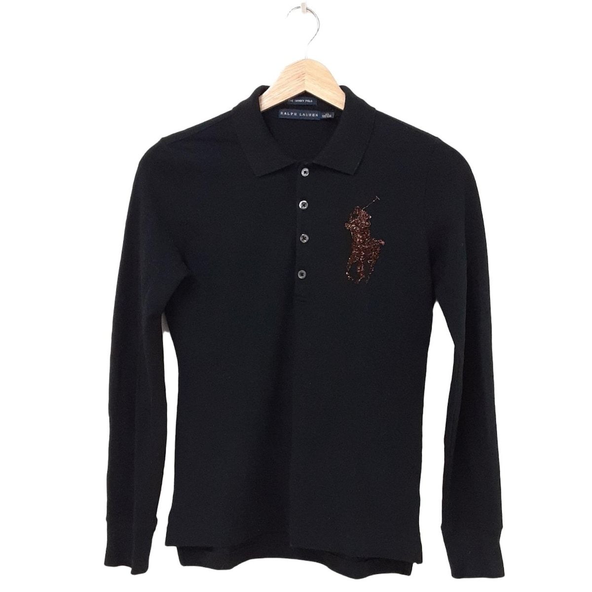 RalphLauren ラルフローレン 長袖ポロシャツ サイズXS レディース ビッグポニー ダークネイビー×ダークブラウン ビーズ
