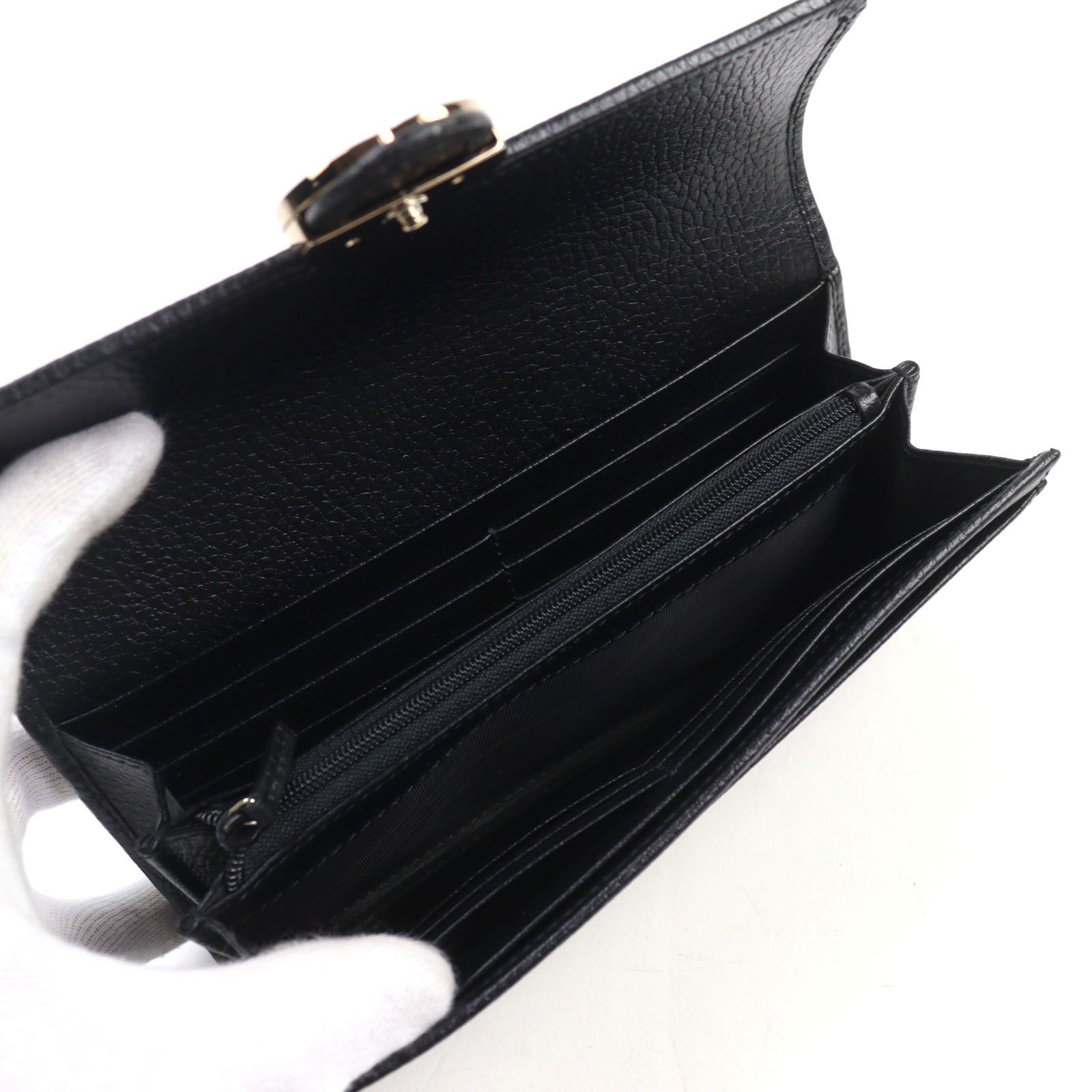 未使用品○GUCCI グッチ 615524 レザー インターロッキングG シボ加工 