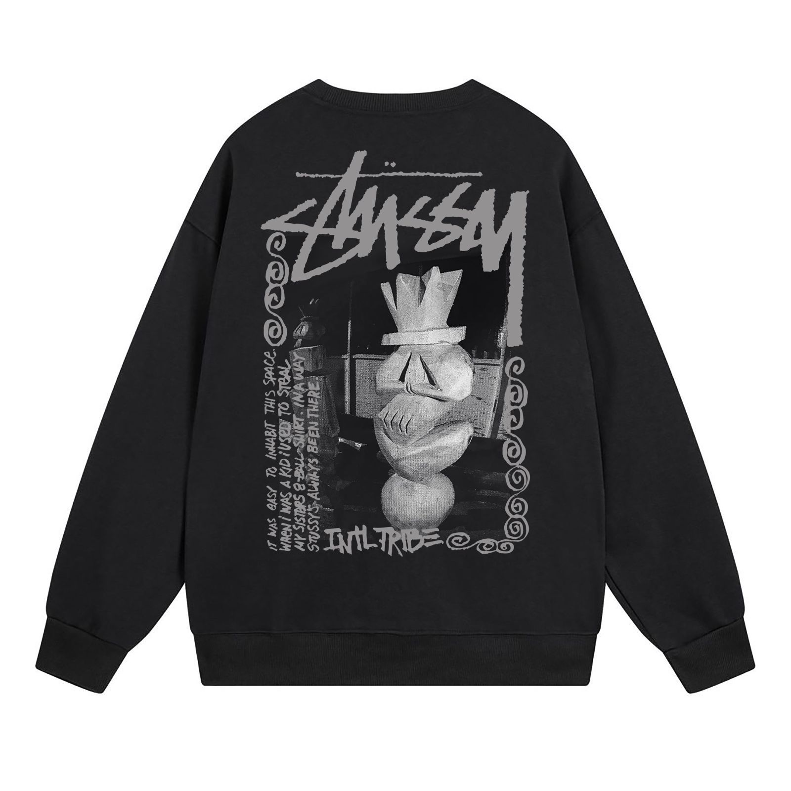 STUSSY SS23 石像プリントクルーネックスウェットシャツ 男女兼用