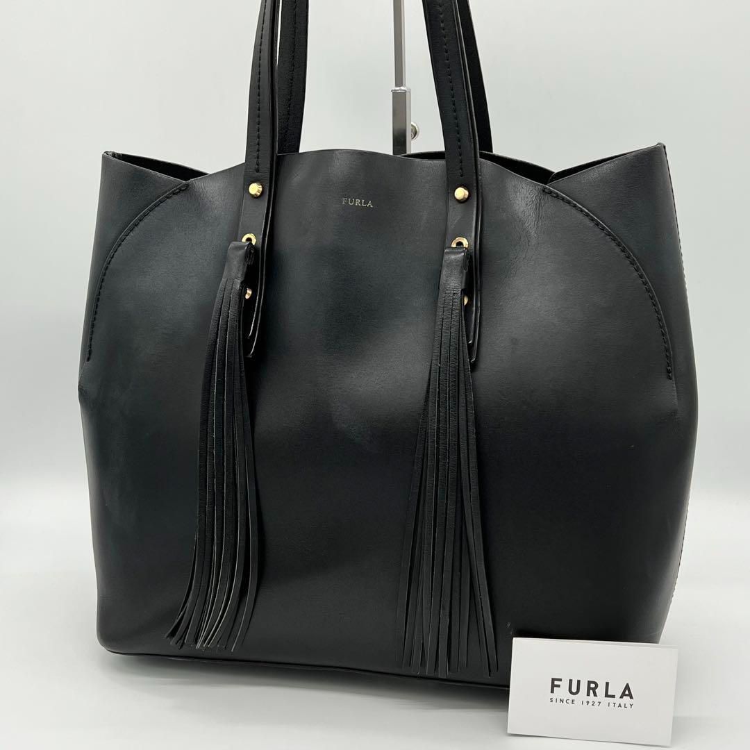 ✨良品✨FURLA オーロラ タッセル トートバッグ オールレザー ブラック - メルカリ