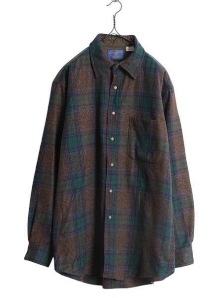 90s USA製 PENDLETONペンドルトン オンブレチェック ウールシャツ L