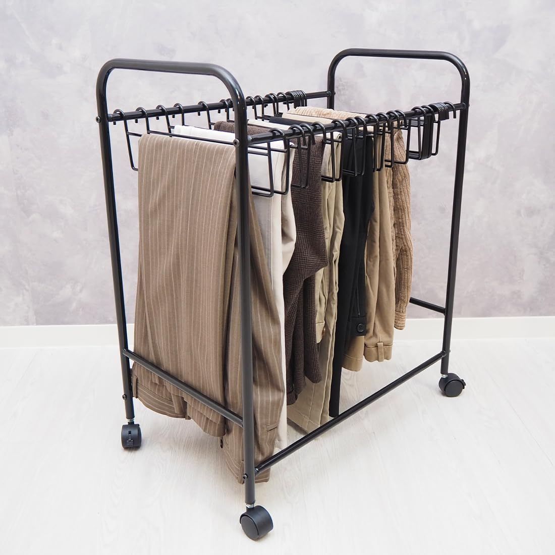 Size 1個_Color ブラック スラックスハンガーラック キャスター付き ストッパー付き 20本掛け ハンガーラック ズボンハンガーラック 大容量 金源リビング 1個 ブラック