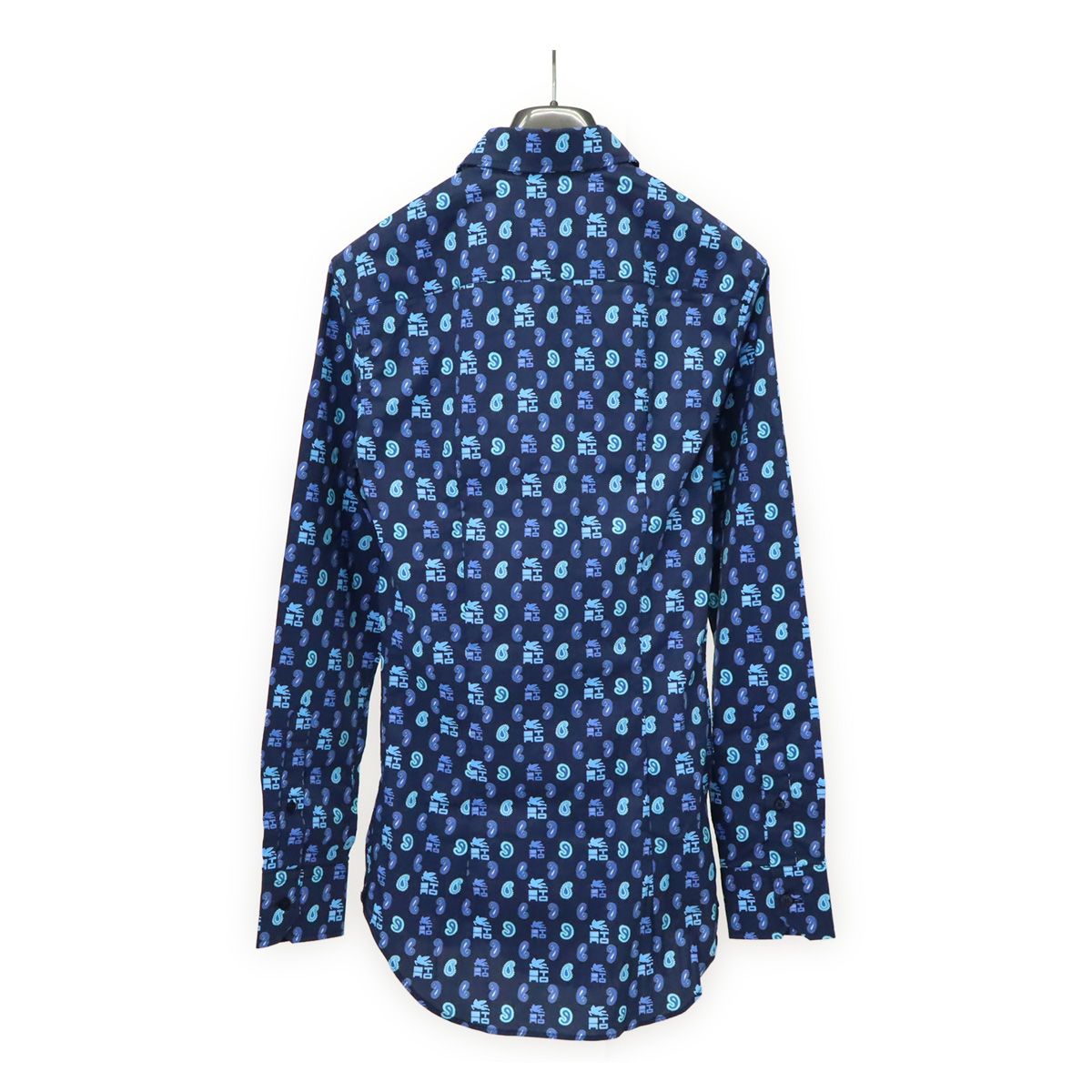 ETRO エトロ Yシャツ ワイシャツ 長袖シャツ ペイズリー柄 ロゴ コットン97% ポリウレタン3% ブルー 青 37 アウトレット品