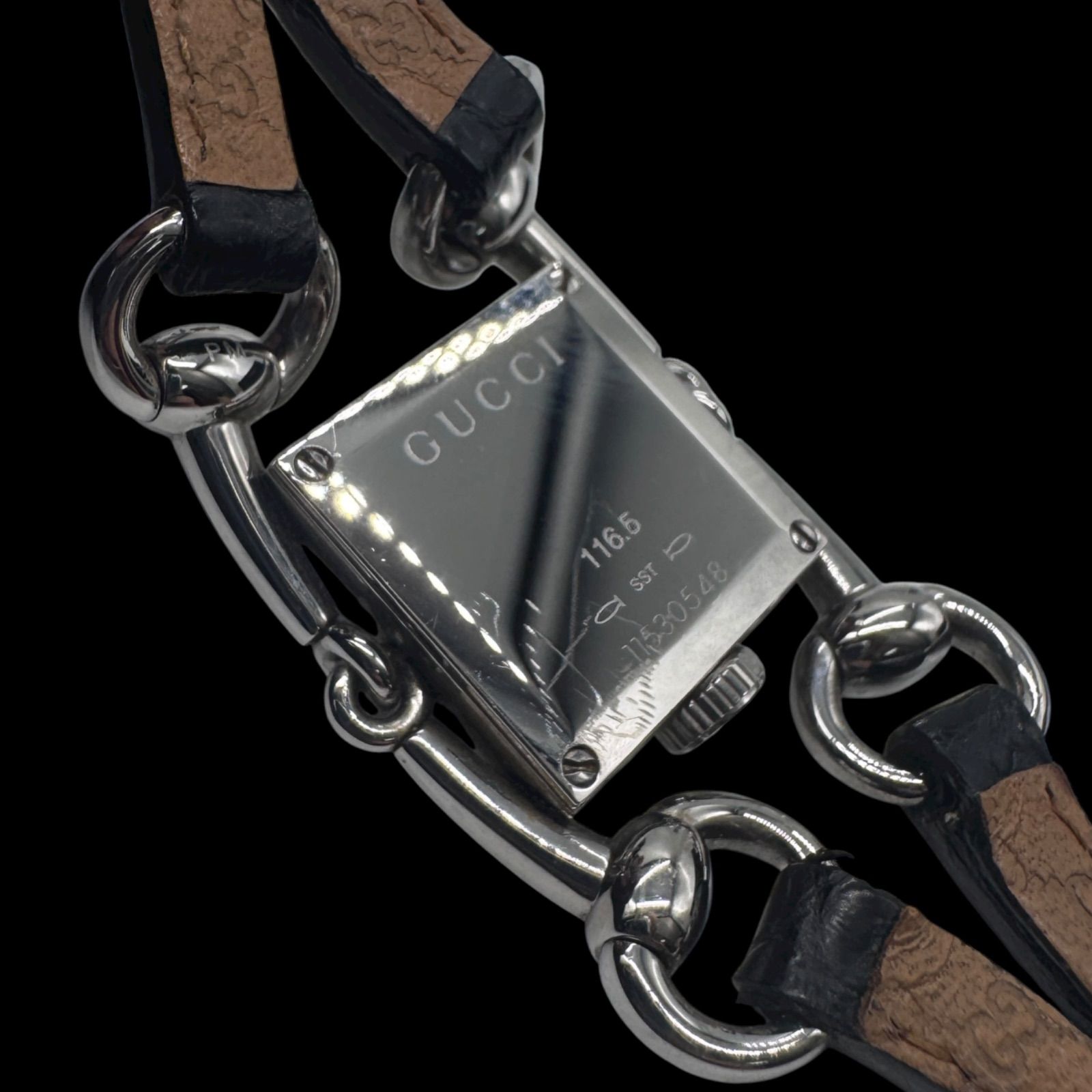 稼働品 GUCCI 116.5 腕時計 革ベルト シェル盤 ステンレス 稼働品 GUCCI 116.5 腕時計 革ベルト シェル盤 ステンレススチール