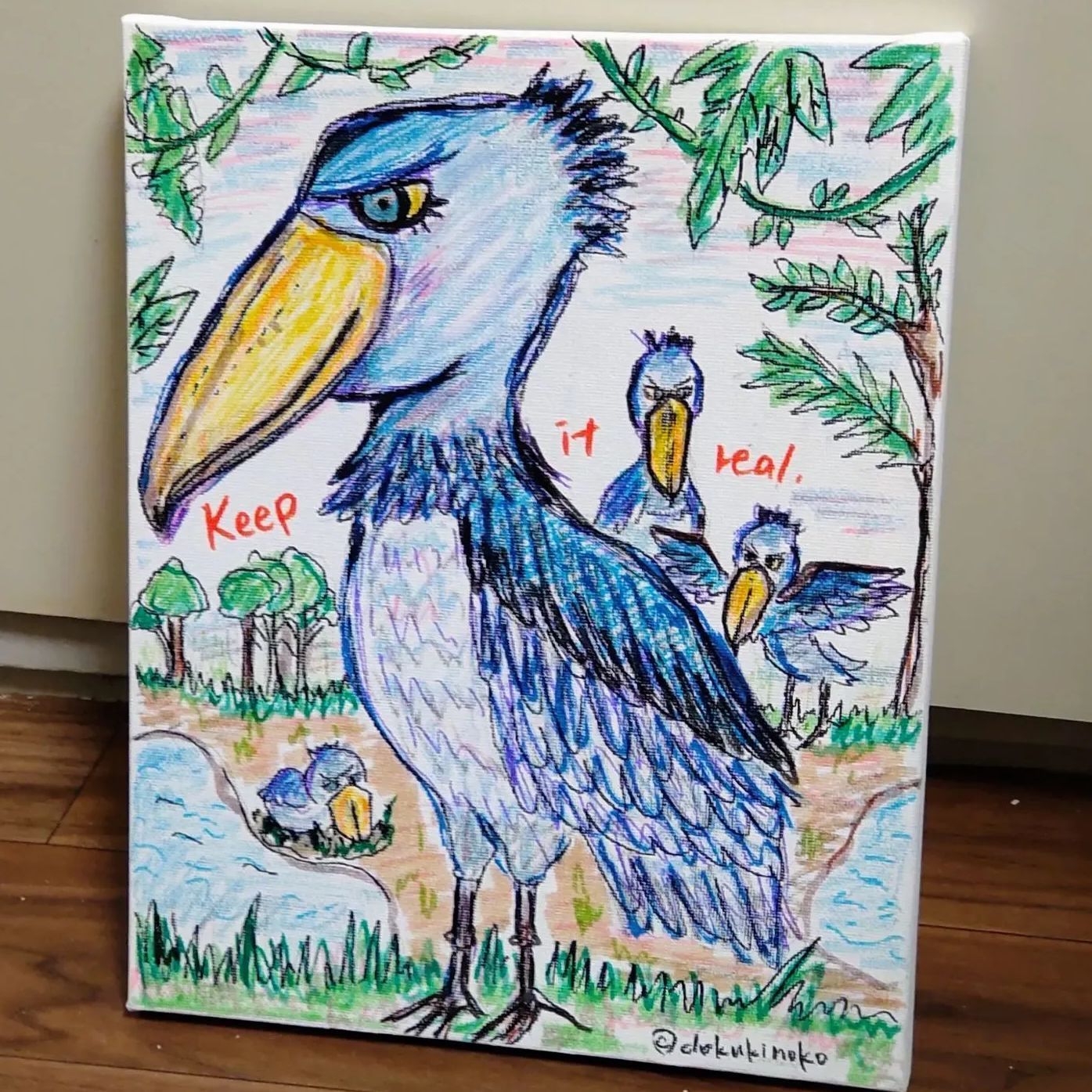 一点もの ハシビロコウ イラスト 手書き キャンバスアート 絵画 - メルカリ