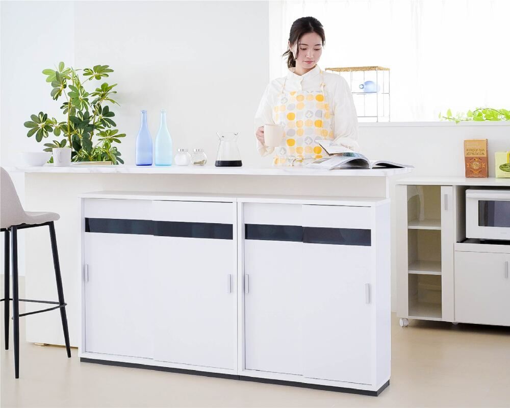 たのメル便対応】カウンター下引き戸キャビネット カウンター下収納 取