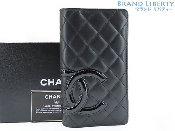 【美品】シャネル　CHANEL　カンボンライン　ココマーク　二つ折り長財布　ブラック ピンク　カーフスキン　A26717