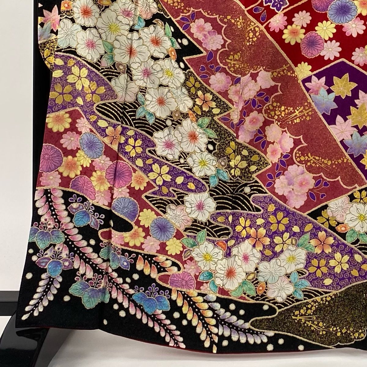 振袖 身丈165cm 裄丈68cm L 袷 翠山工房 落款 辻が花 桜 銀通し 金彩 赤 正絹