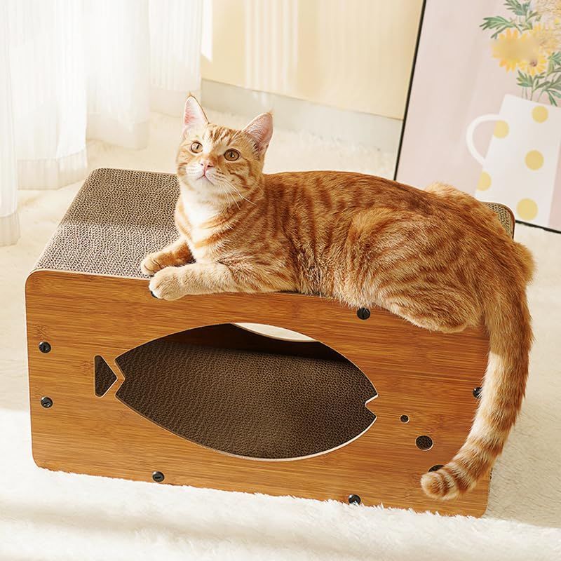 猫 ダンボールハウス 爪研ぎ 通気高密度段ボール ストレス解消 木製 二層 猫爪とぎ 段ボール Ocitohi 組立簡単家具破壊防止 多頭飼う 大型猫 爪とぎハウス 猫 ベッド キャットハウス