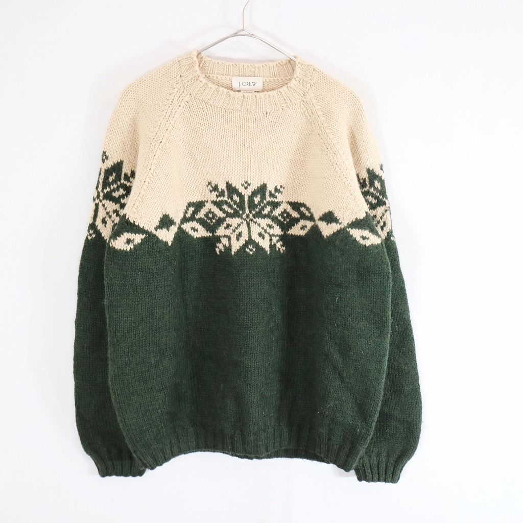 SALE/ 2000年代～ J.CREW ジェイクルー ハンドニット ウールセーター ラグランスリーブ ノルディック柄 グリーン (メンズ M)  N8261