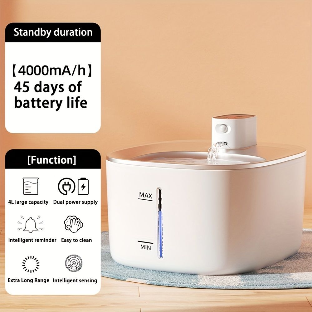 4L デュアルパワー ワイヤレス猫用ウォーターファウンテン モーションセンサー付き - USB＆バッテリー駆動 大容量 お手入れ簡単デザイン 複数のペット用