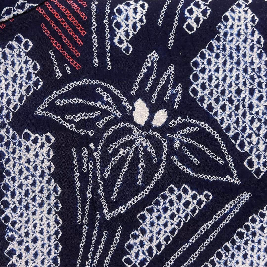 浴衣 有松鳴海絞り 桐の花 ネイビー 藍染 リーフ 着物 063a d