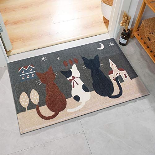 グレー_50*80cm 玄関マット ねこ柄 げんかんまっと 洗える 薄型 玄関マット 屋内・室内 洗面所マット おしゃれ 玄関まっと すべり止め 耐磨耗性 防臭 (グレー， 50*80cm